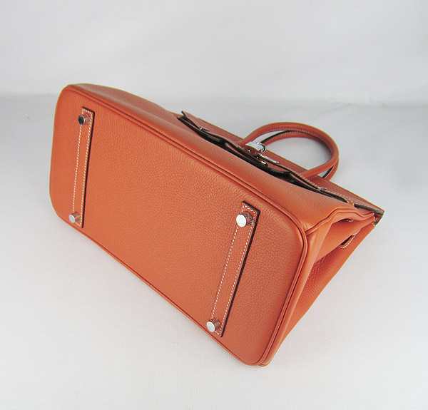 High Quality Fake Hermes 35CM Embossed Veins Leather Bag Orange 6089 - Click Image to Close